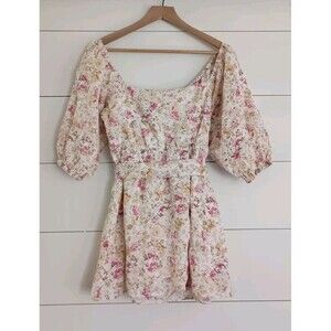 MINKPINK Floral Puff Sleeve Embroidered Eyelet Top Cottagecore Babydoll MEDIUM